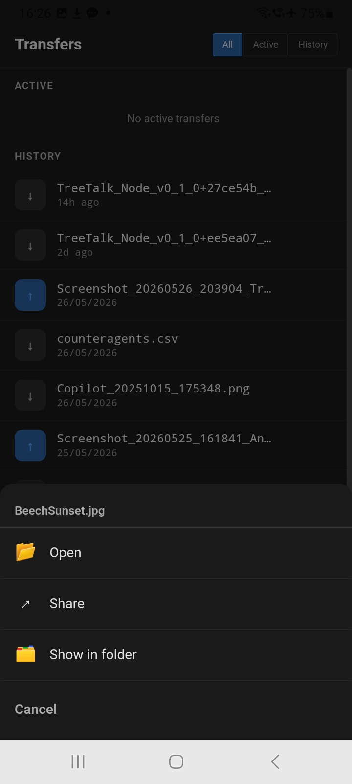 Android share menu sending a file through TreeTalk Node