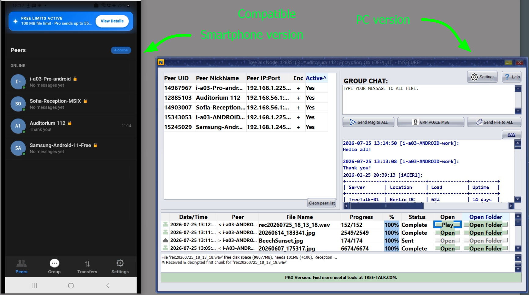 TreeTalk Node secure offline file sharing and LAN messenger interface